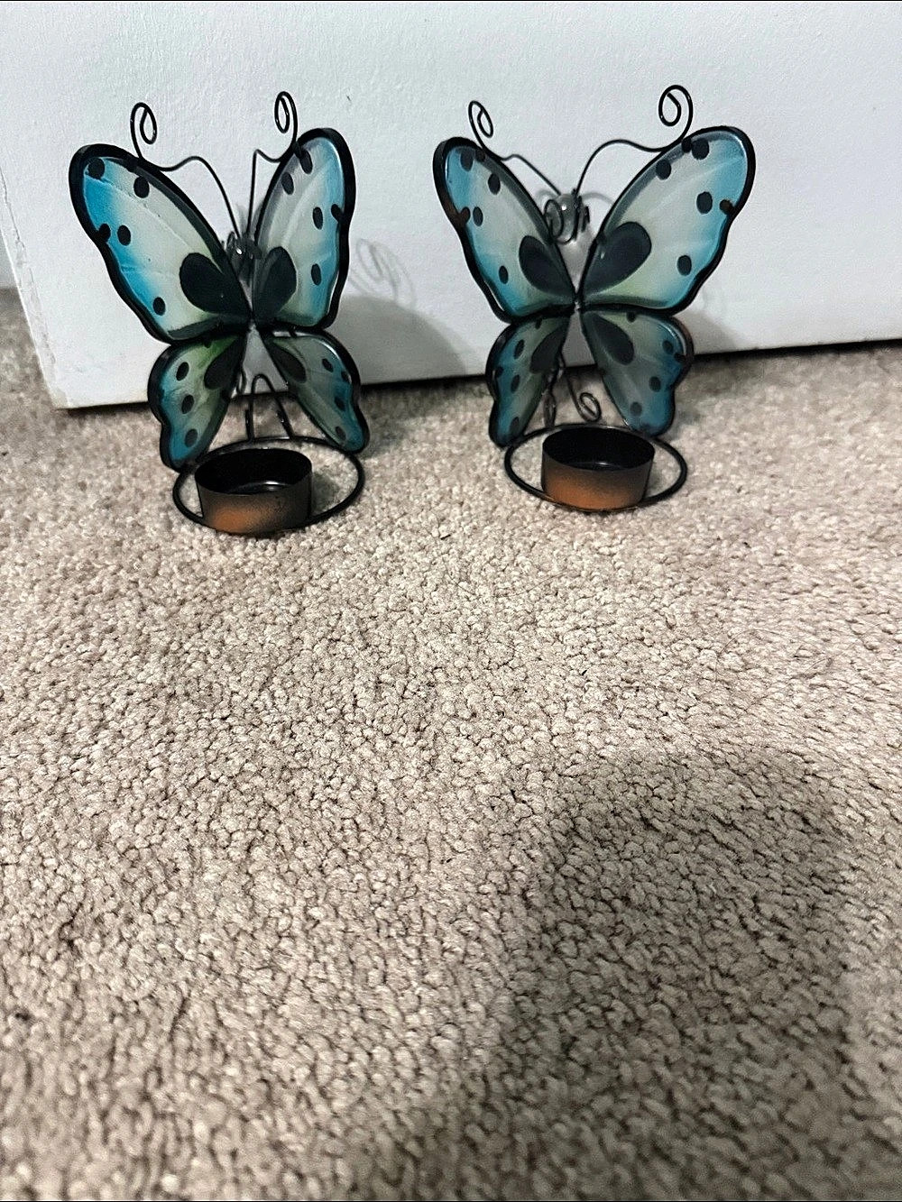 Blue & Black Butterfly Candle Holders Set of 2